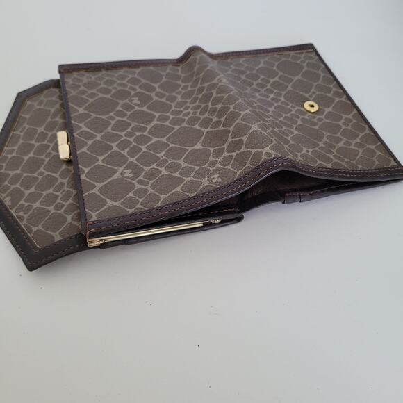 Nina Ricci Giraffe Brown Wallet Compact Kisslock Leather Vintage Italian Trifold - Picture 7 of 12